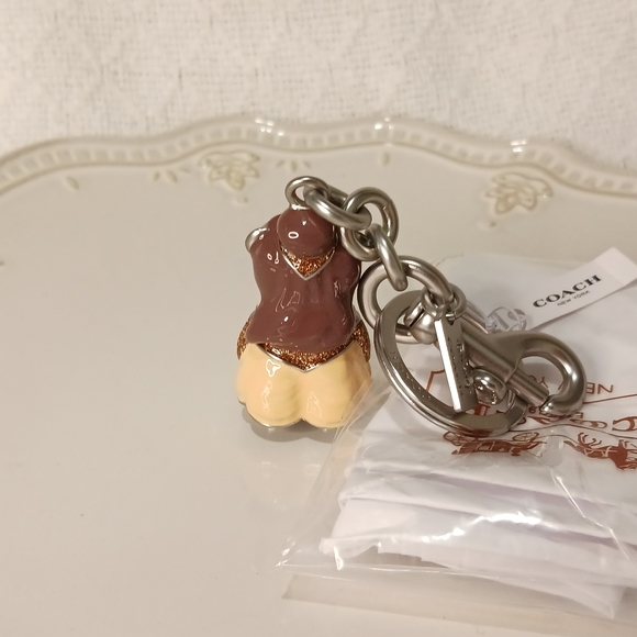 NWT Disney x Coach Princess Belle Metal Bear Keychain Bag Charm - Picture 3 of 8